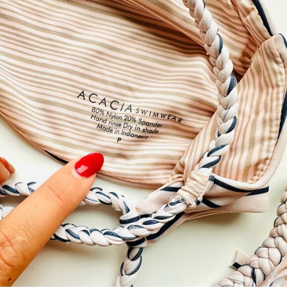 ACACIA SWIMWEAR Baby Pink Navy Blue Samoa Cape Cod Stripe Braid Bikini Top XS - Picture 6 of 10